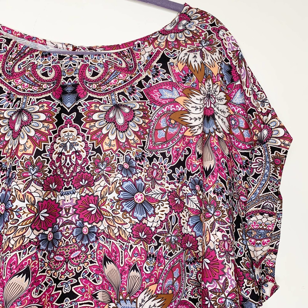 Norm Thompson Floral Print Fuchsia Blouse Sz 1X - Picture 2 of 8